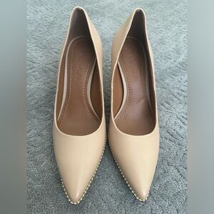 Coach nude pumps pointed toe with gold beading
